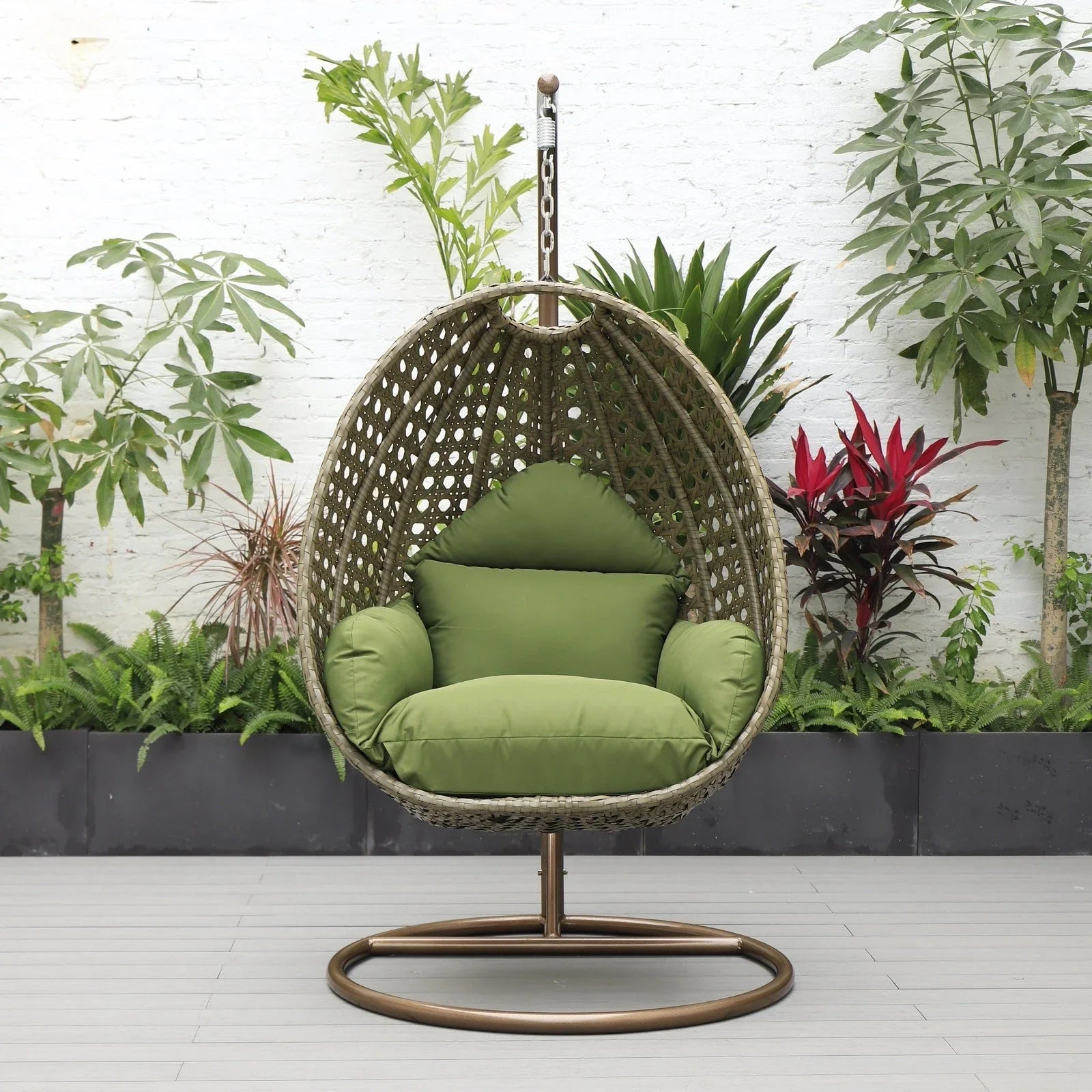 Beige Wicker Hanging Single Egg Swing Chair With Cushions - Elax Furniture