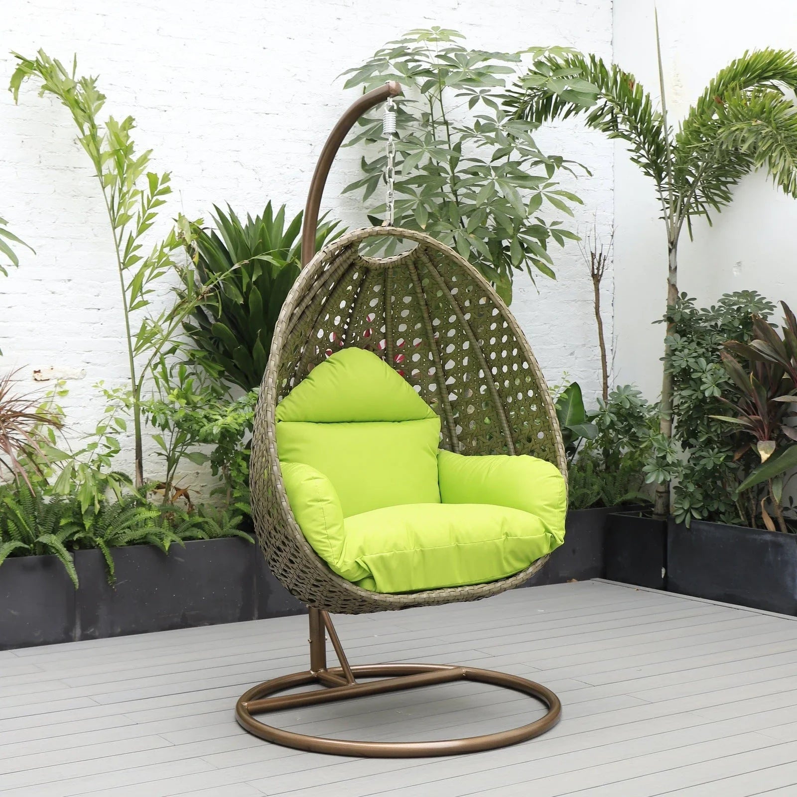 Beige Wicker Hanging Single Egg Swing Chair With Cushions - Elax Furniture