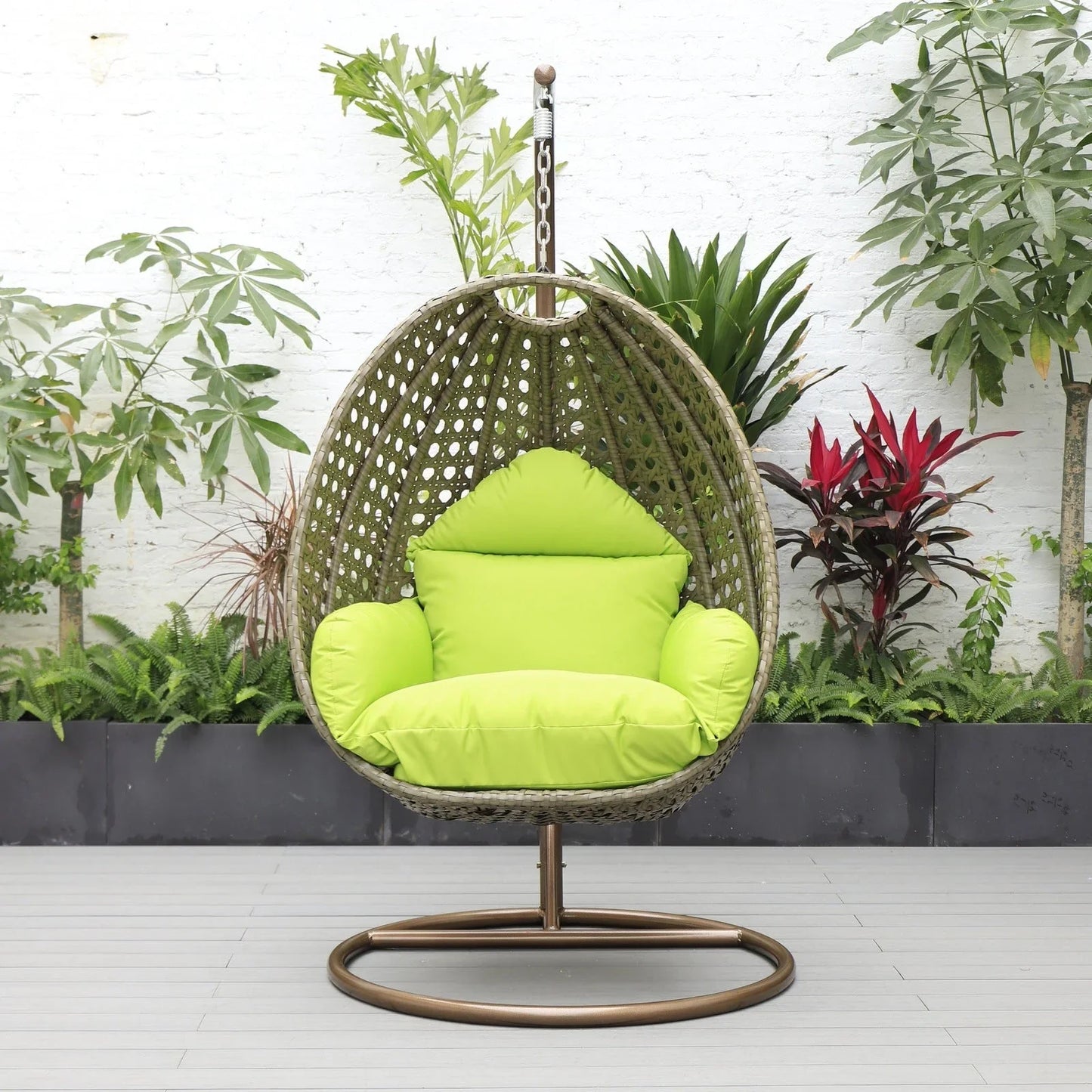 Beige Wicker Hanging Single Egg Swing Chair With Cushions - Elax Furniture