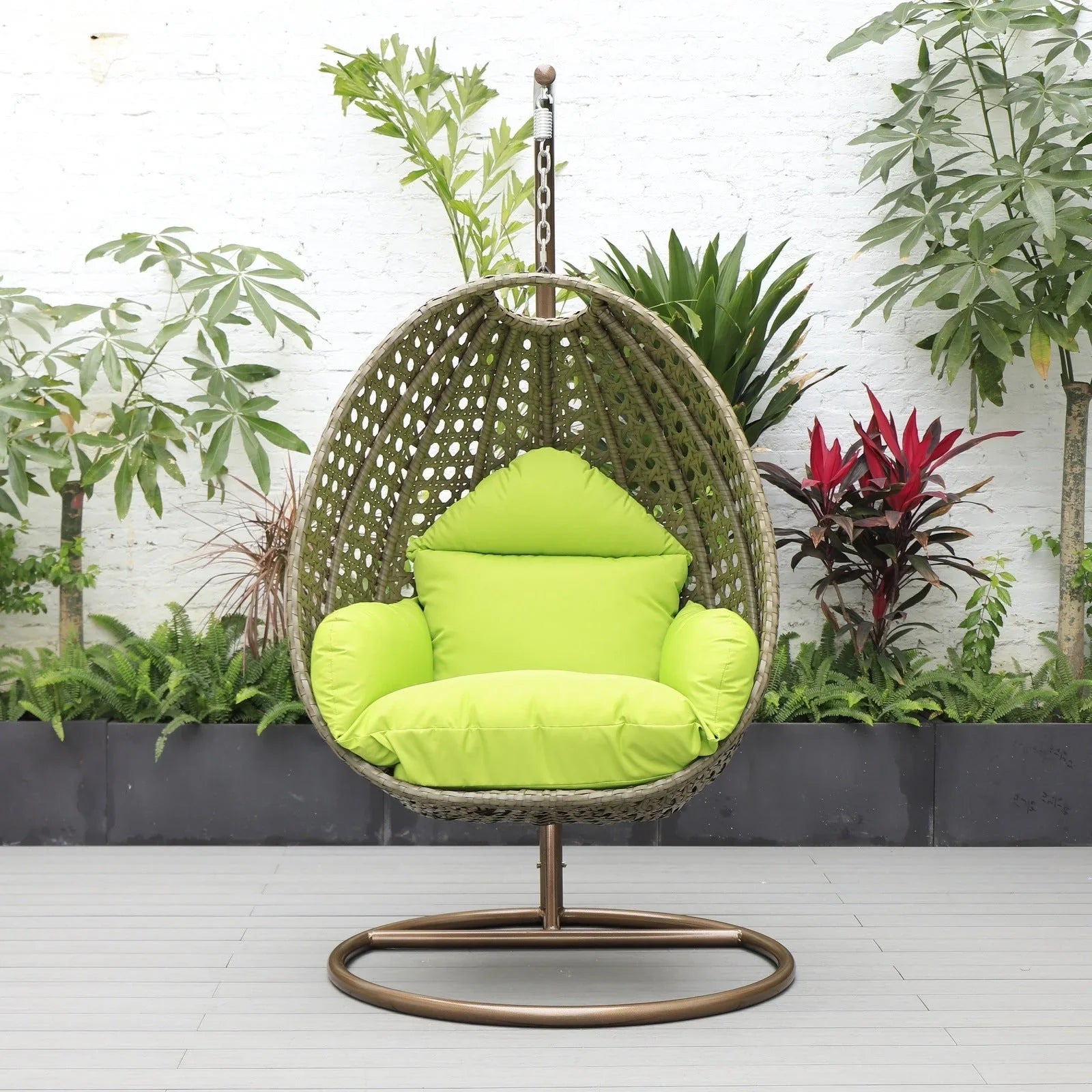 Beige Wicker Hanging Single Egg Swing Chair With Cushions - Elax Furniture