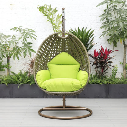 Beige Wicker Hanging Single Egg Swing Chair With Cushions - Elax Furniture