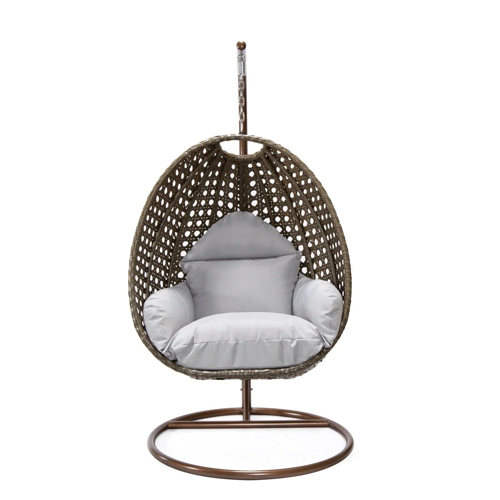 Beige Wicker Hanging Single Egg Swing Chair With Cushions - Elax Furniture