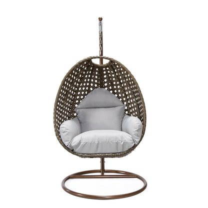 Beige Wicker Hanging Single Egg Swing Chair With Cushions - Elax Furniture