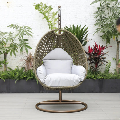 Beige Wicker Hanging Single Egg Swing Chair With Cushions - Elax Furniture
