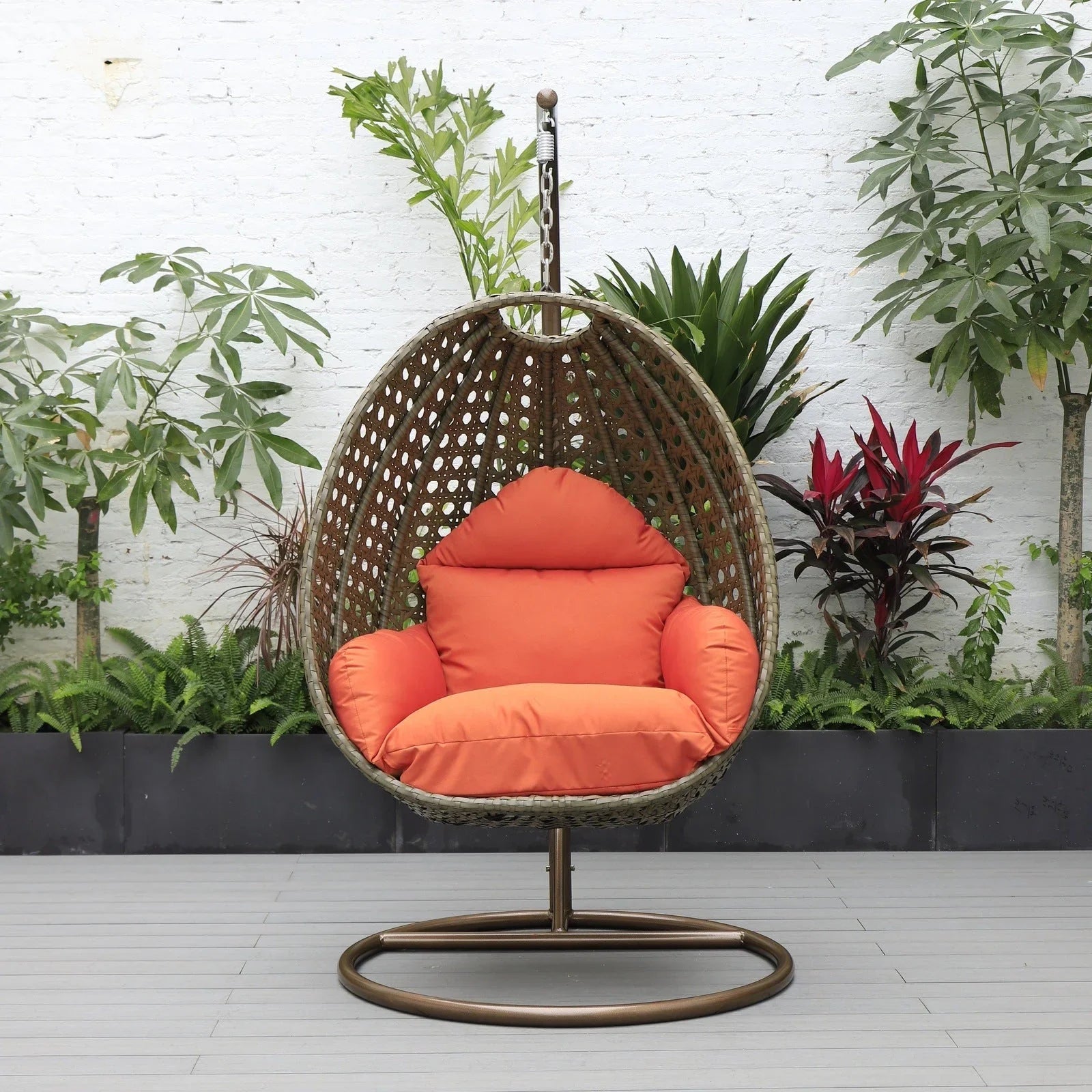 Beige Wicker Hanging Single Egg Swing Chair With Cushions - Elax Furniture