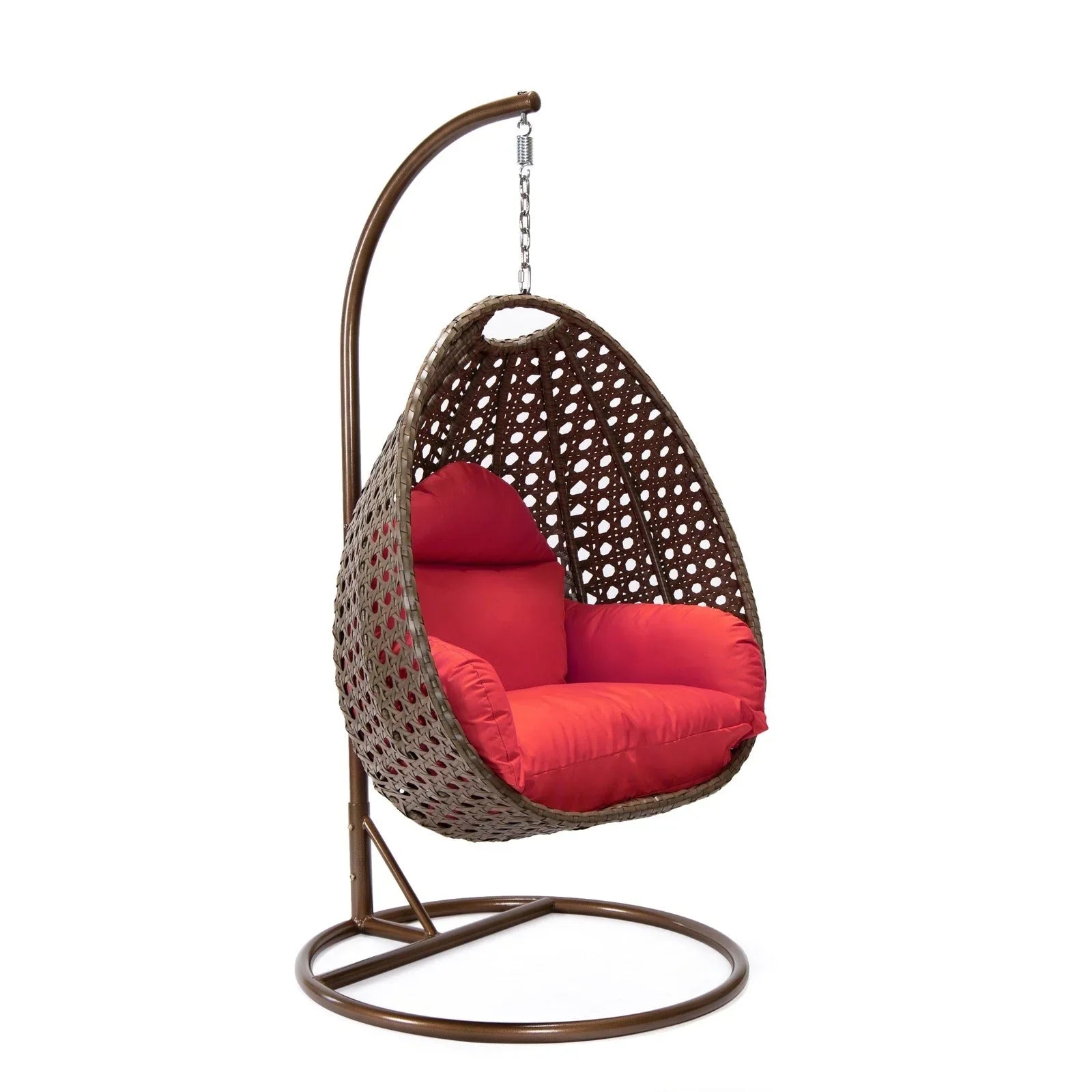 Beige Wicker Hanging Single Egg Swing Chair With Cushions - Elax Furniture