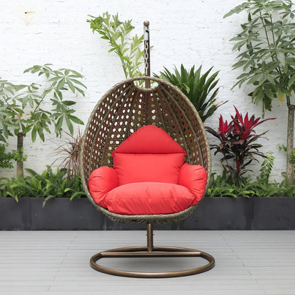Beige Wicker Hanging Single Egg Swing Chair With Cushions - Elax Furniture