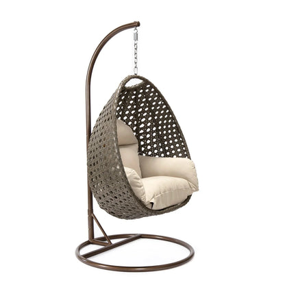 Beige Wicker Hanging Single Egg Swing Chair With Cushions - Elax Furniture