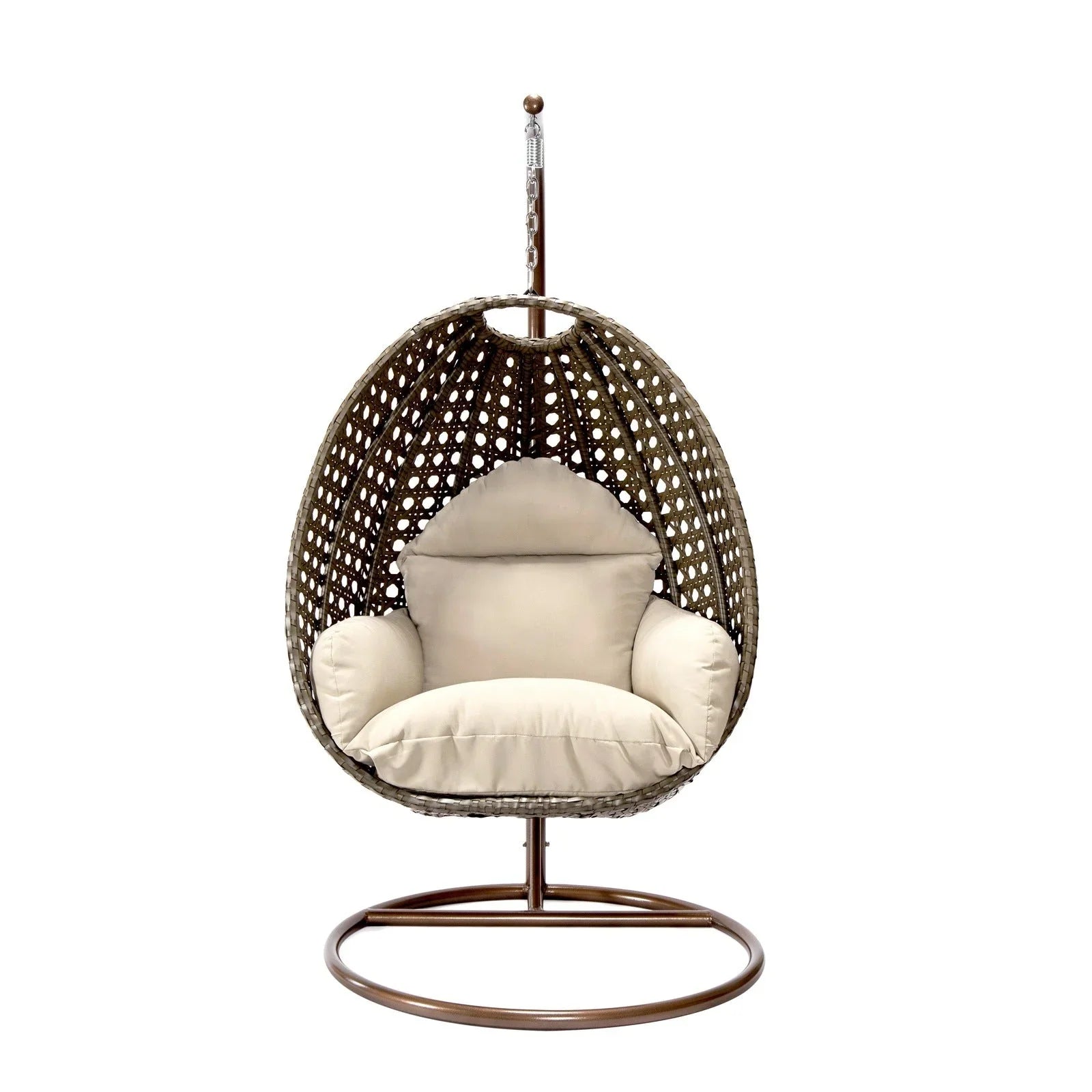 Beige Wicker Hanging Single Egg Swing Chair With Cushions - Elax Furniture
