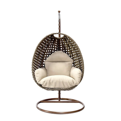 Beige Wicker Hanging Single Egg Swing Chair With Cushions - Elax Furniture