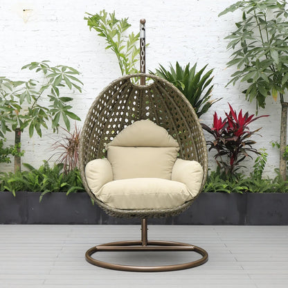 Beige Wicker Hanging Single Egg Swing Chair With Cushions - Elax Furniture