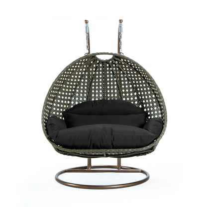 Modern Beige Wicker Hanging Double Seater Egg Swing Chair - Elax Furniture