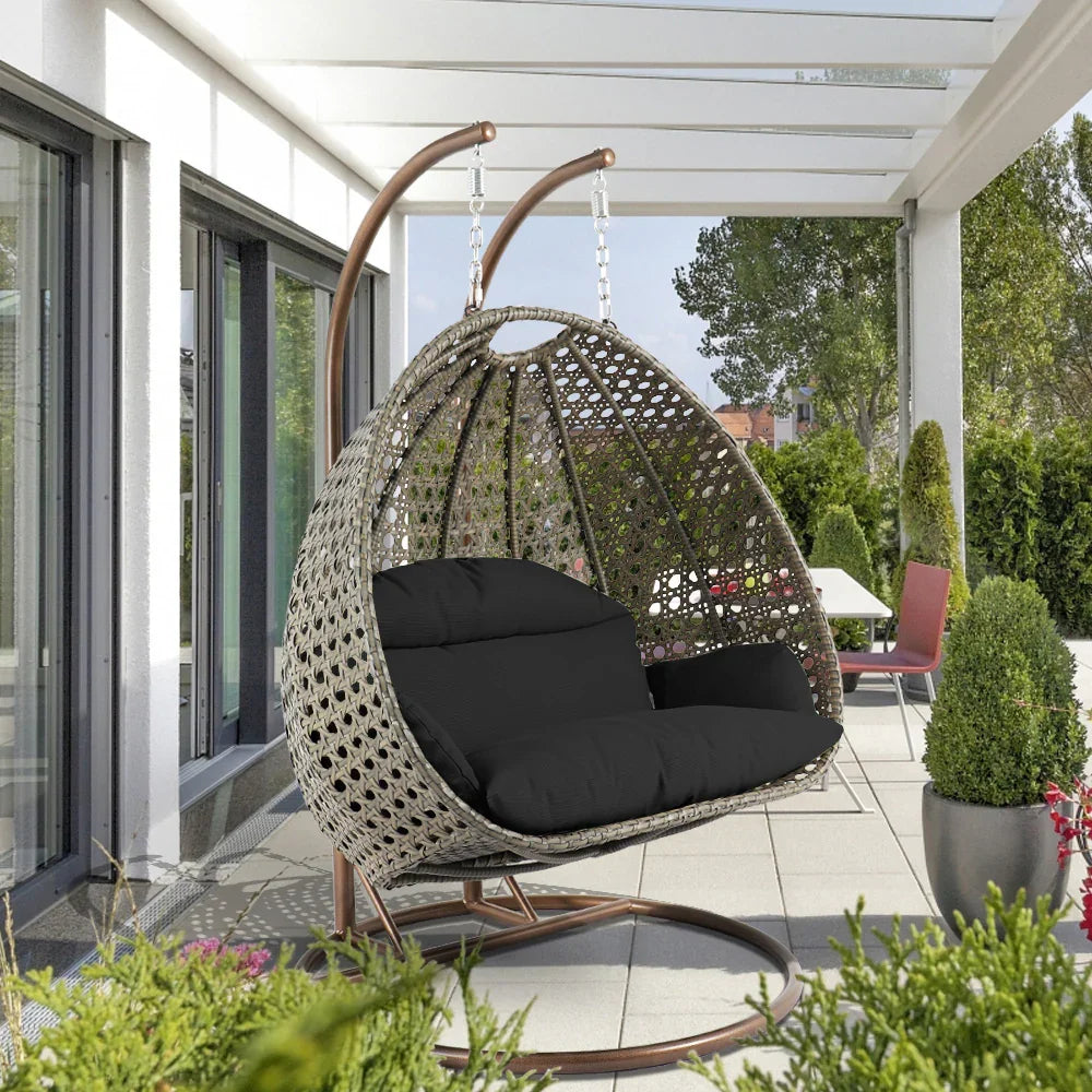 Modern Beige Wicker Hanging Double Seater Egg Swing Chair - Elax Furniture