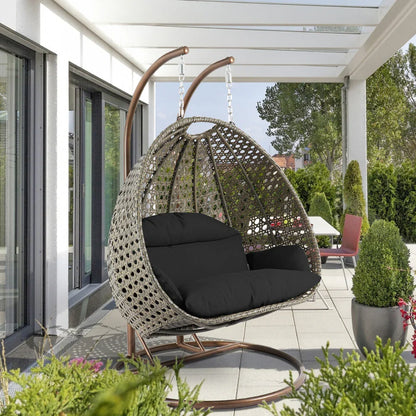 Modern Beige Wicker Hanging Double Seater Egg Swing Chair - Elax Furniture