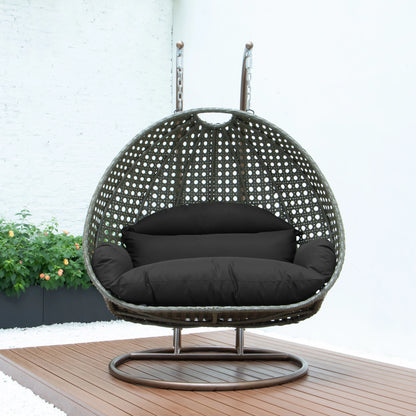 Modern Beige Wicker Hanging Double Seater Egg Swing Chair - Elax Furniture