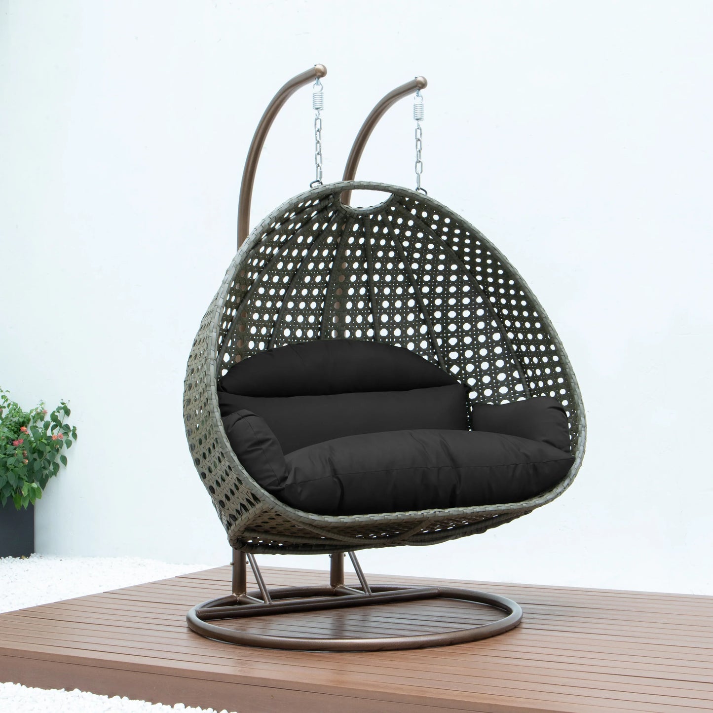 Modern Beige Wicker Hanging Double Seater Egg Swing Chair - Elax Furniture