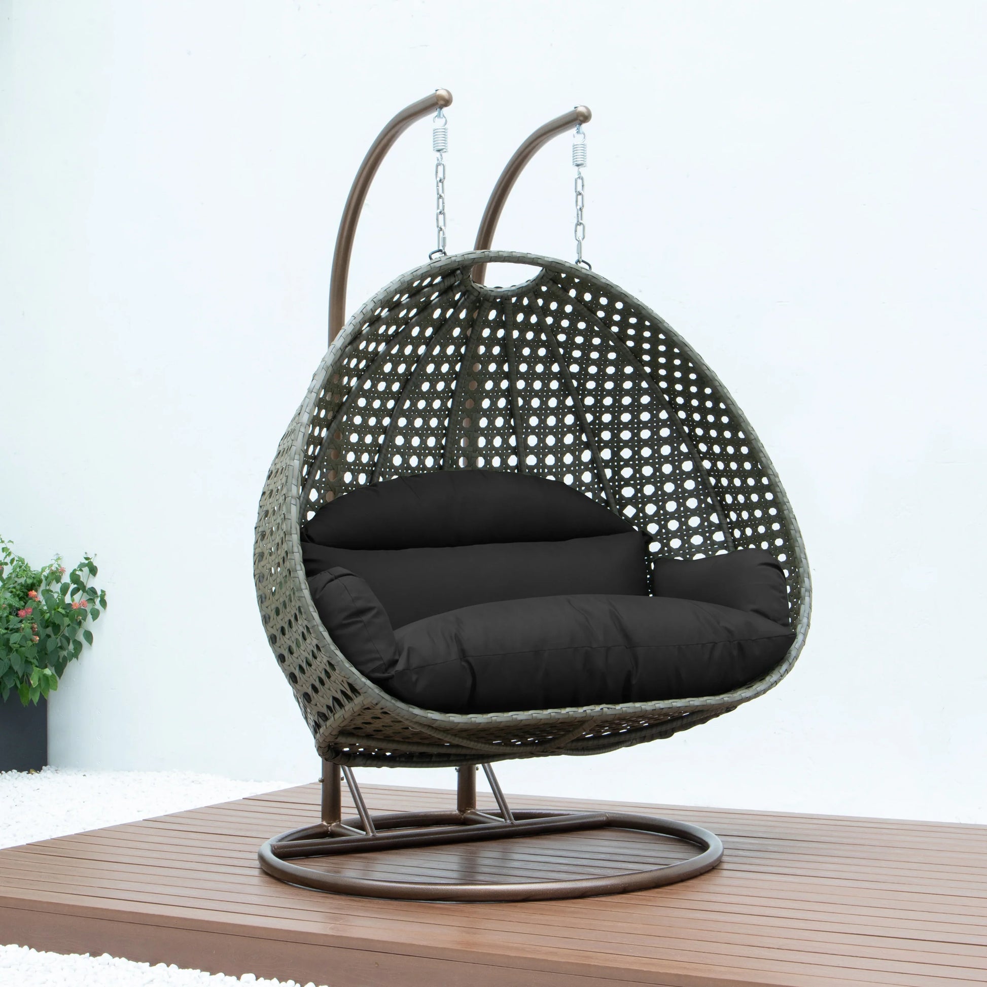 Modern Beige Wicker Hanging Double Seater Egg Swing Chair - Elax Furniture