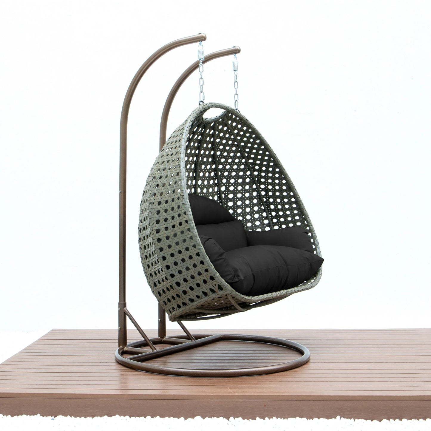 Modern Beige Wicker Hanging Double Seater Egg Swing Chair - Elax Furniture
