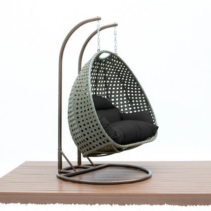 Modern Beige Wicker Hanging Double Seater Egg Swing Chair - Elax Furniture