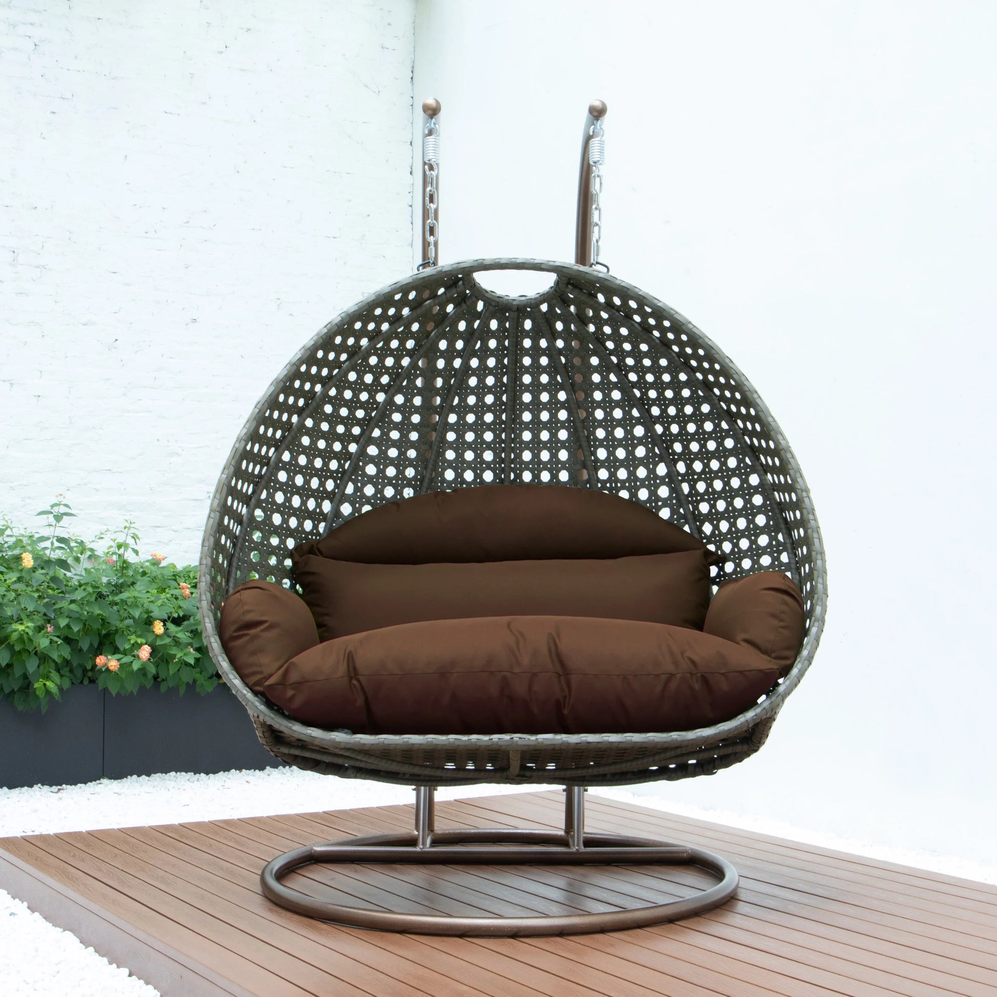 Modern Beige Wicker Hanging Double Seater Egg Swing Chair - Elax Furniture