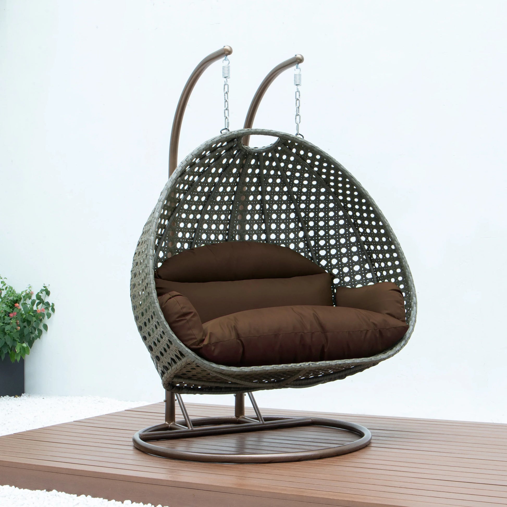 Modern Beige Wicker Hanging Double Seater Egg Swing Chair - Elax Furniture