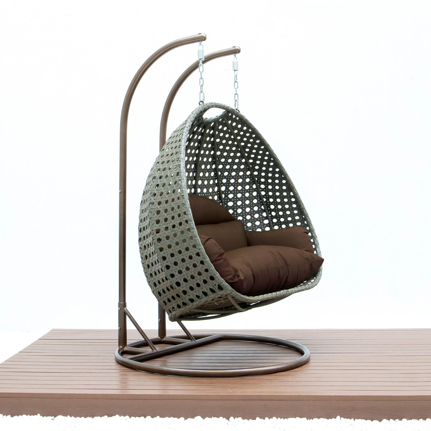 Modern Beige Wicker Hanging Double Seater Egg Swing Chair - Elax Furniture
