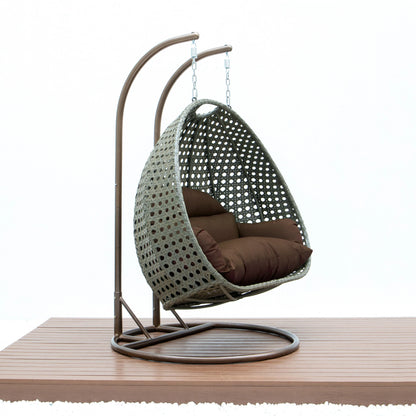 Modern Beige Wicker Hanging Double Seater Egg Swing Chair - Elax Furniture