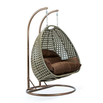 Modern Beige Wicker Hanging Double Seater Egg Swing Chair - Elax Furniture