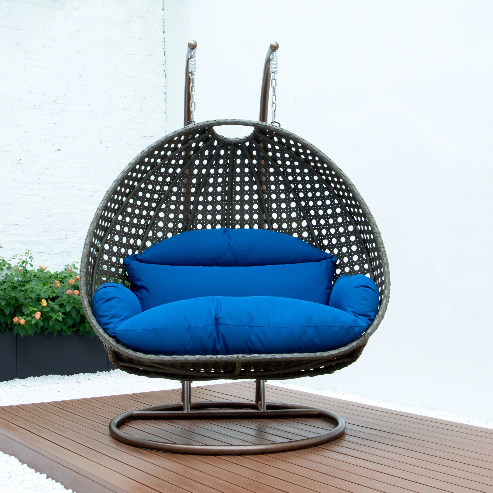 Modern Beige Wicker Hanging Double Seater Egg Swing Chair - Elax Furniture