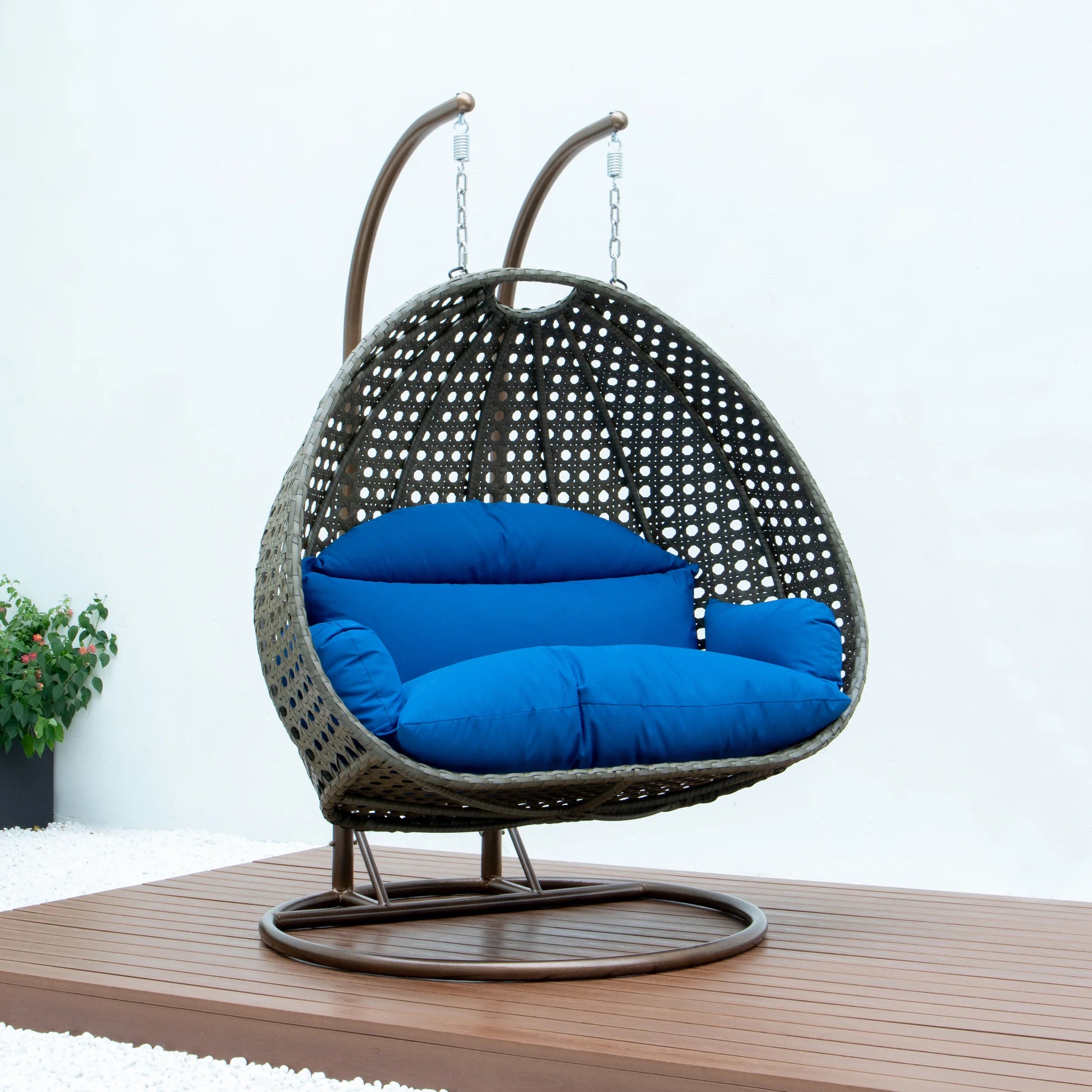 Modern Beige Wicker Hanging Double Seater Egg Swing Chair - Elax Furniture