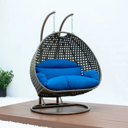 Modern Beige Wicker Hanging Double Seater Egg Swing Chair - Elax Furniture