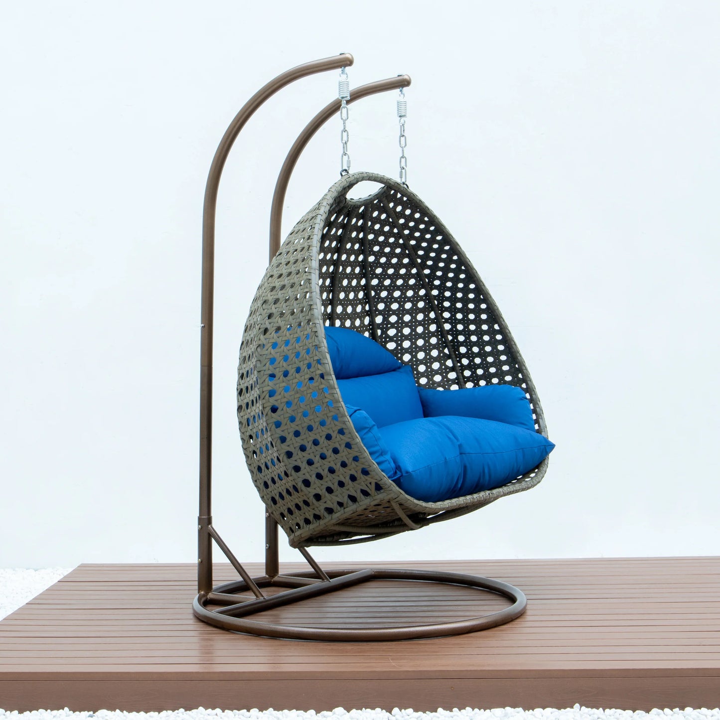 Modern Beige Wicker Hanging Double Seater Egg Swing Chair - Elax Furniture