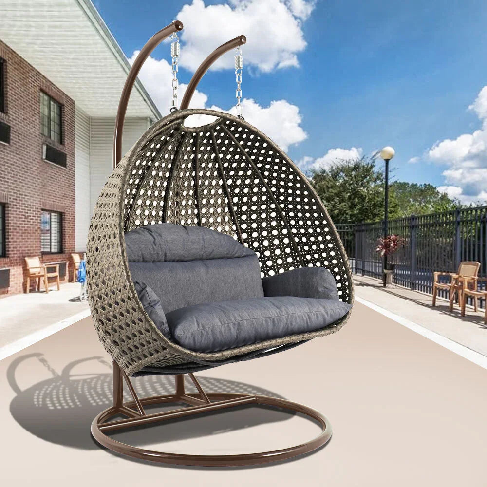 Modern Beige Wicker Hanging Double Seater Egg Swing Chair - Elax Furniture