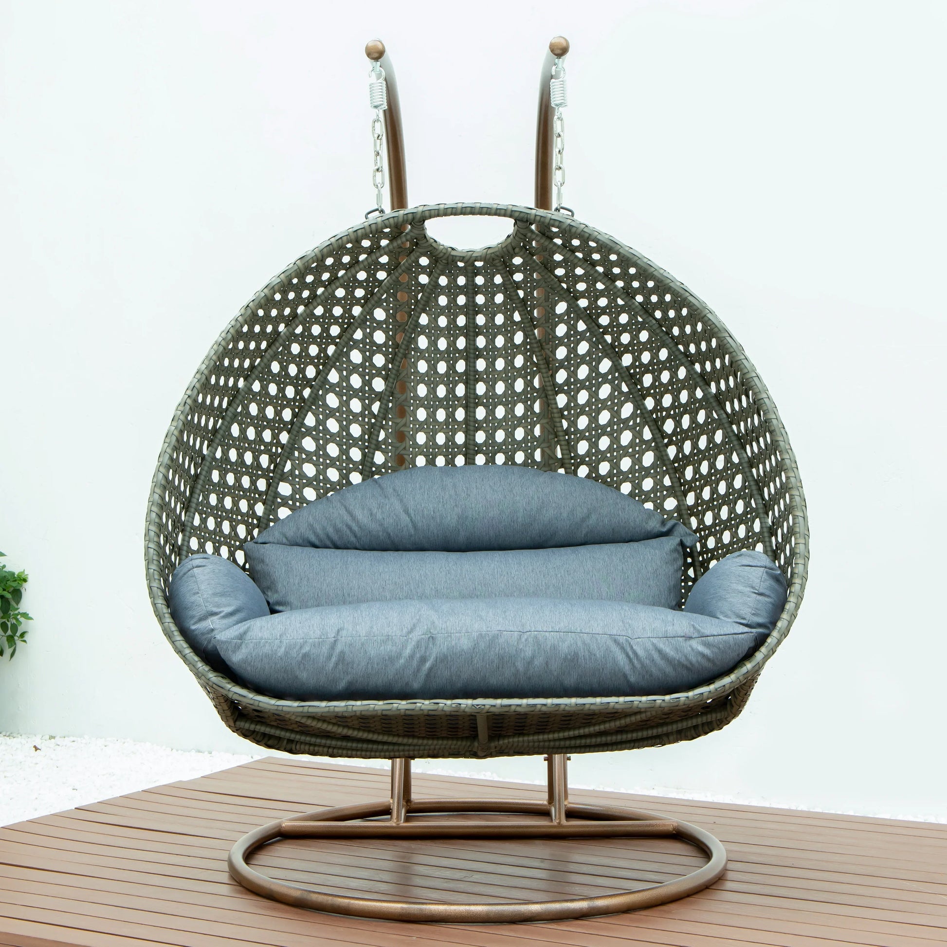 Modern Beige Wicker Hanging Double Seater Egg Swing Chair - Elax Furniture