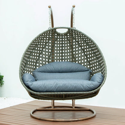 Modern Beige Wicker Hanging Double Seater Egg Swing Chair - Elax Furniture