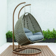 Modern Beige Wicker Hanging Double Seater Egg Swing Chair - Elax Furniture
