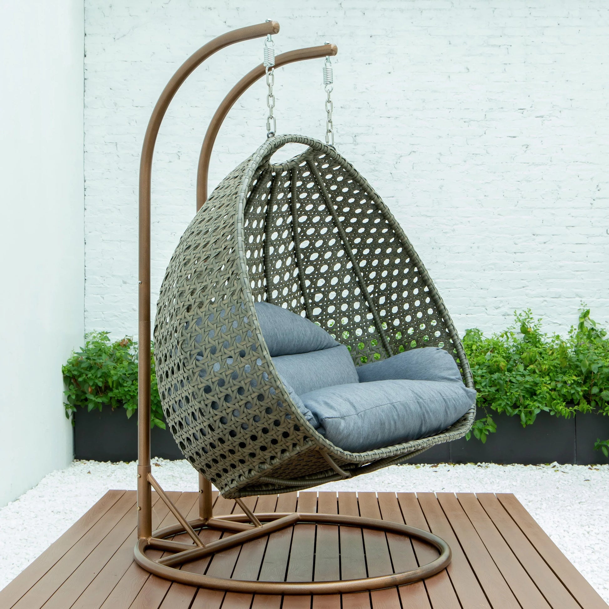 Modern Beige Wicker Hanging Double Seater Egg Swing Chair - Elax Furniture