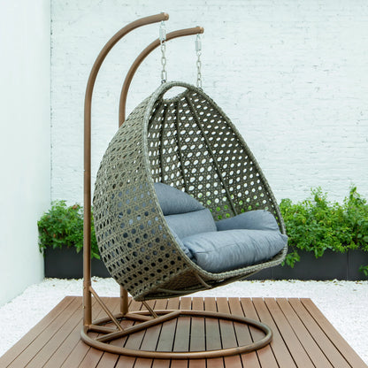 Modern Beige Wicker Hanging Double Seater Egg Swing Chair - Elax Furniture
