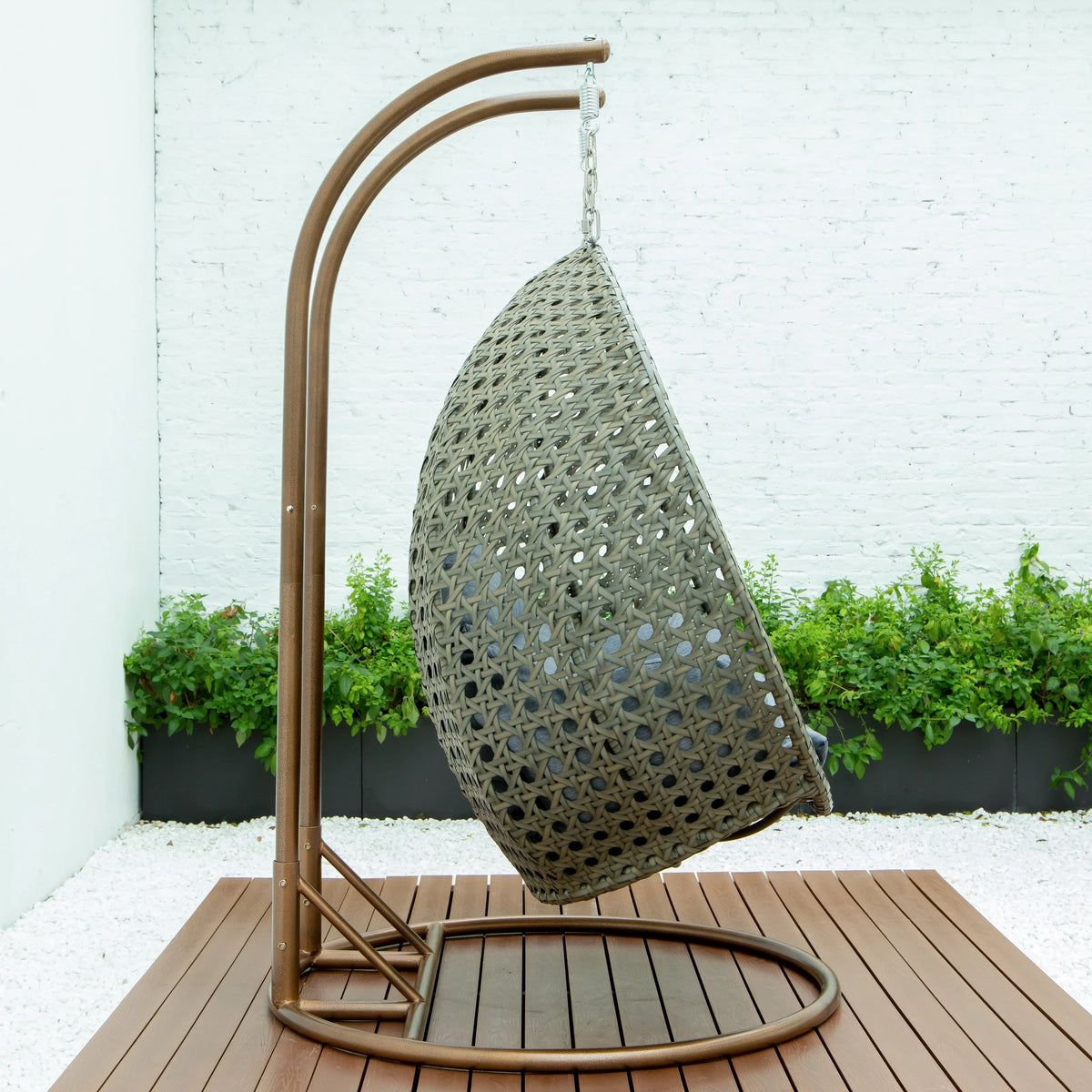 Modern Beige Wicker Hanging Double Seater Egg Swing Chair - Elax Furniture