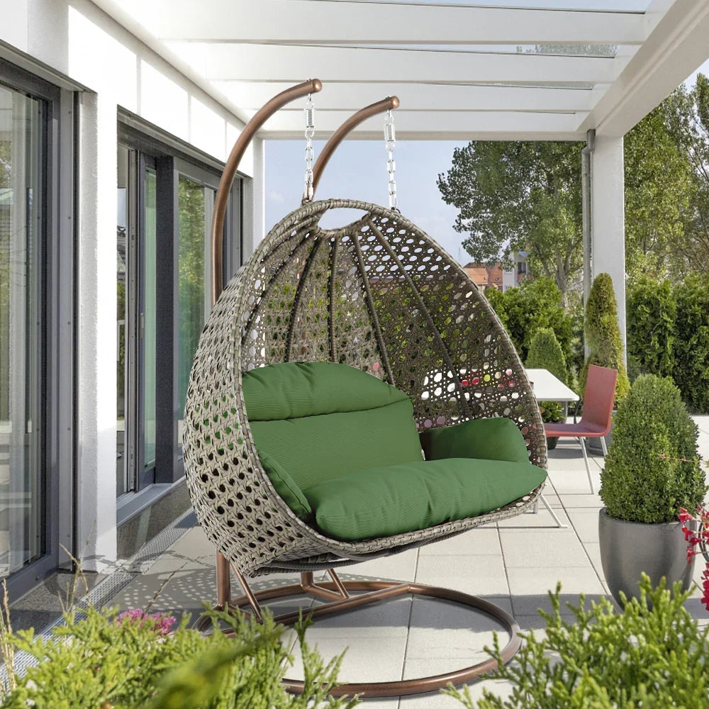 Modern Beige Wicker Hanging Double Seater Egg Swing Chair - Elax Furniture