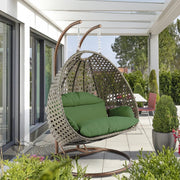 Modern Beige Wicker Hanging Double Seater Egg Swing Chair - Elax Furniture