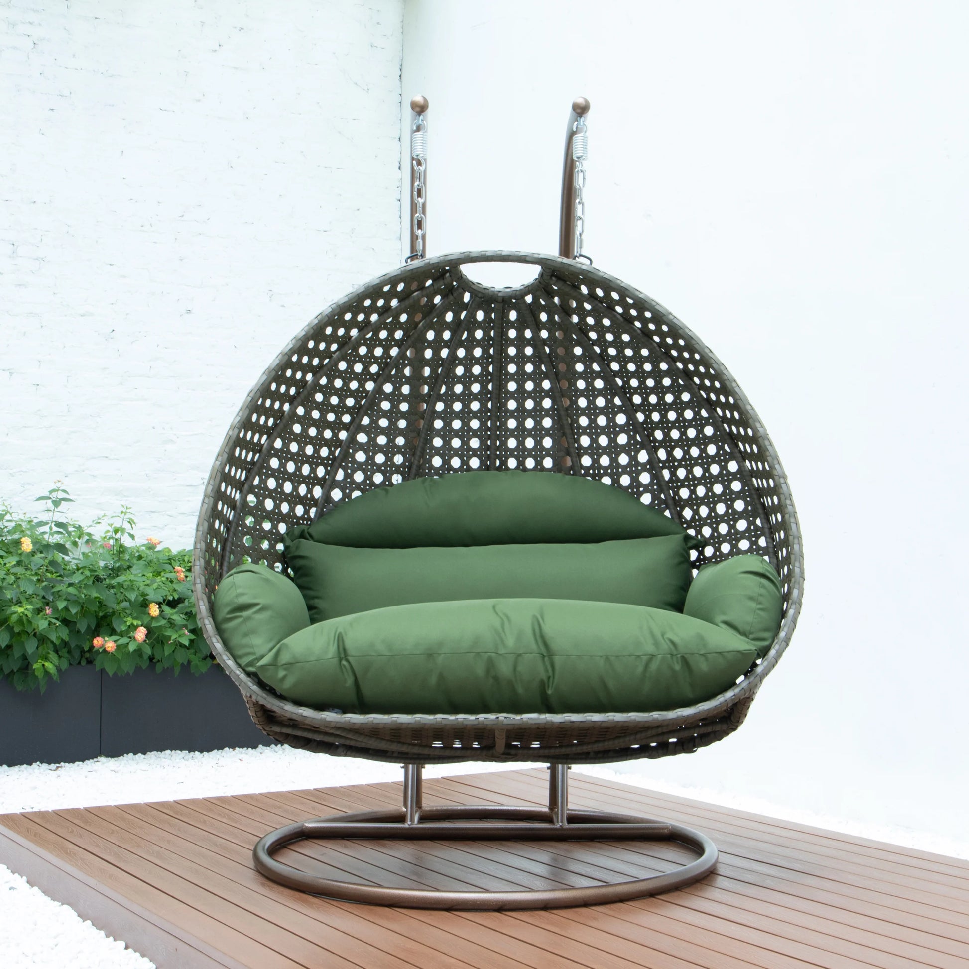 Modern Beige Wicker Hanging Double Seater Egg Swing Chair - Elax Furniture