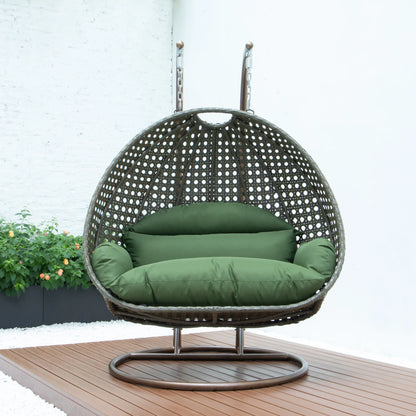 Modern Beige Wicker Hanging Double Seater Egg Swing Chair - Elax Furniture