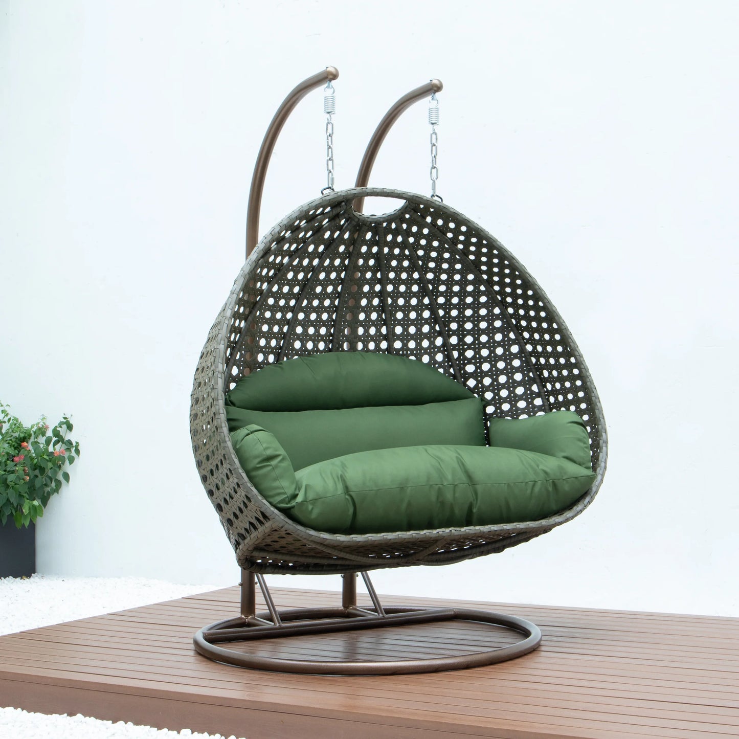 Modern Beige Wicker Hanging Double Seater Egg Swing Chair - Elax Furniture