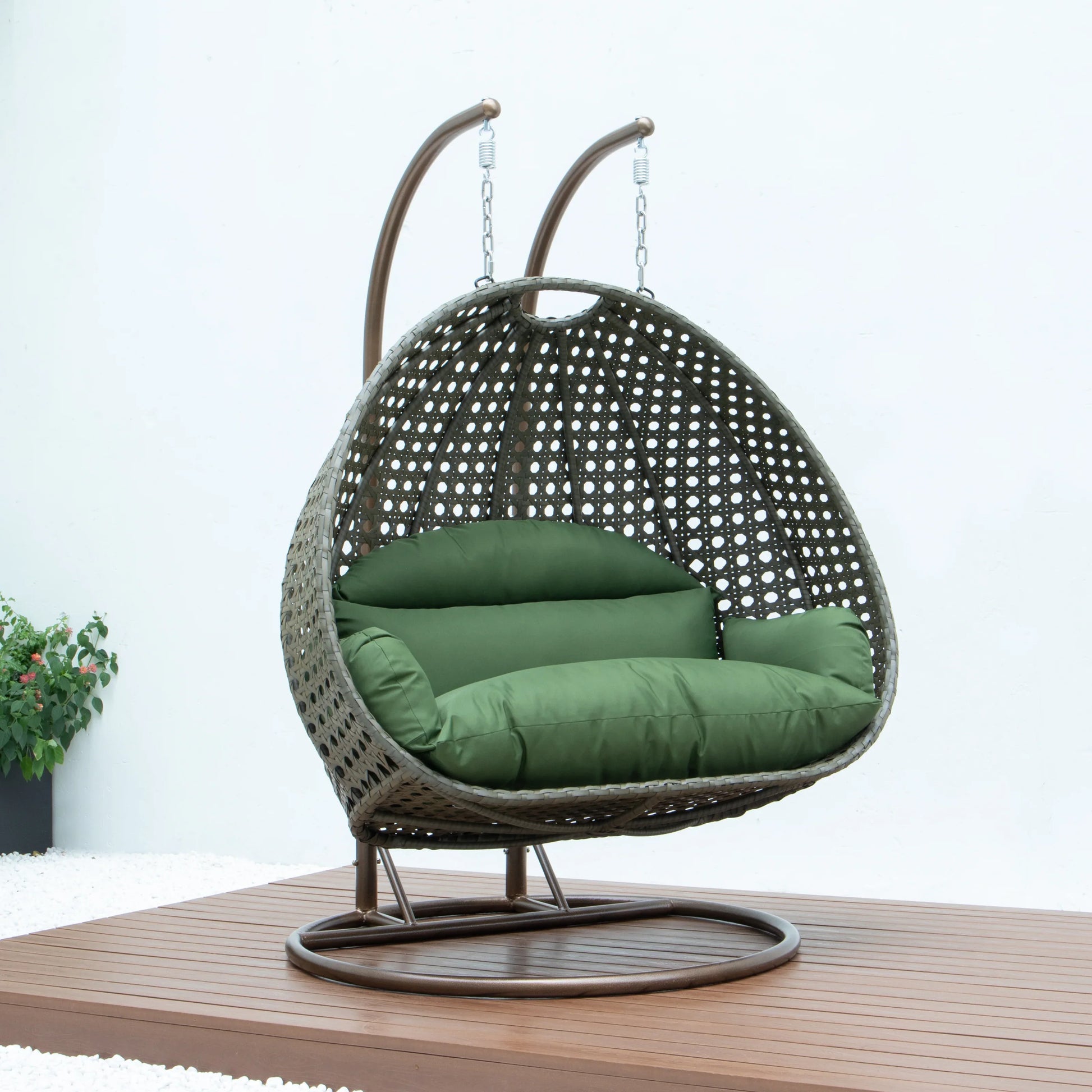 Modern Beige Wicker Hanging Double Seater Egg Swing Chair - Elax Furniture