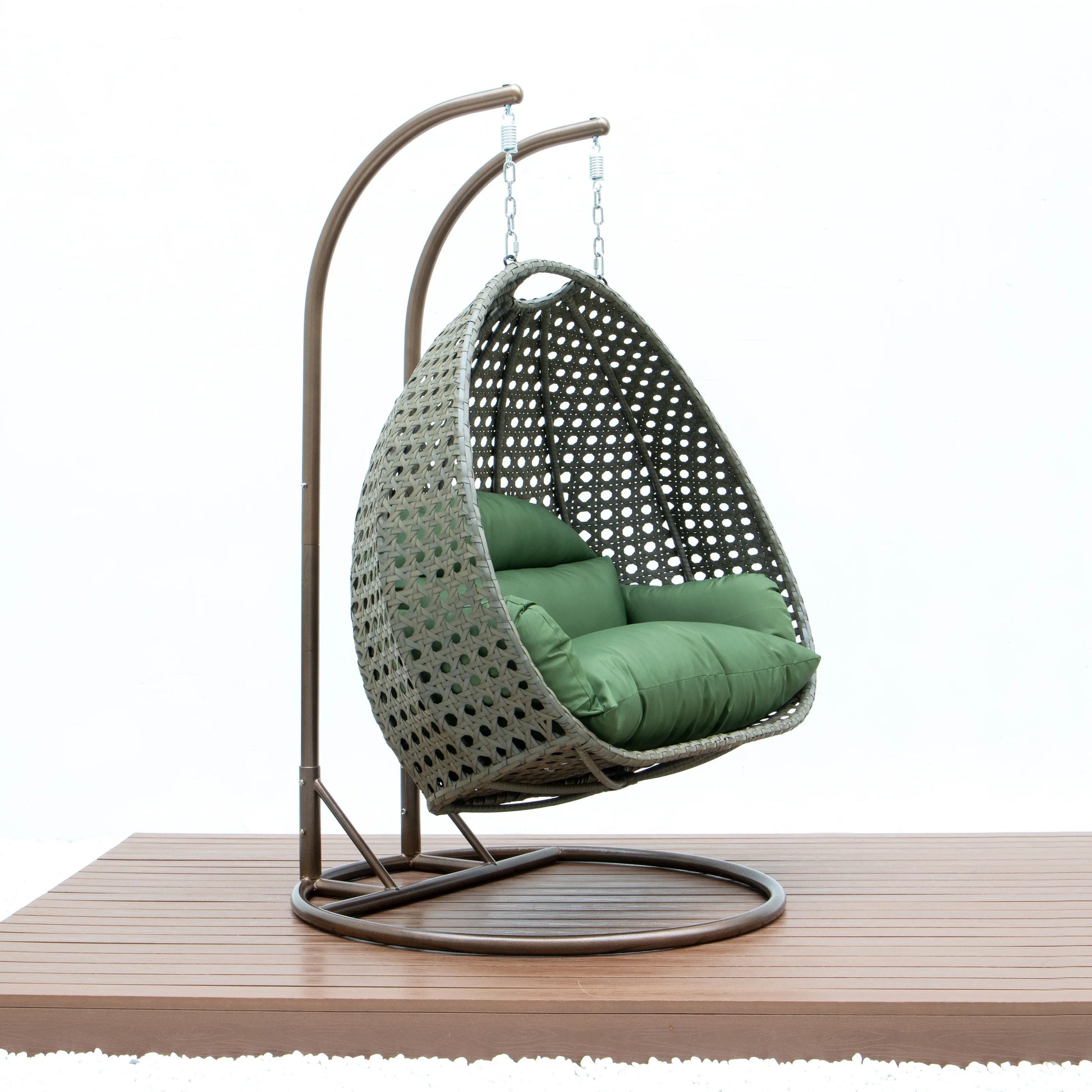 Modern Beige Wicker Hanging Double Seater Egg Swing Chair - Elax Furniture