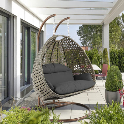 Modern Beige Wicker Hanging Double Seater Egg Swing Chair - Elax Furniture