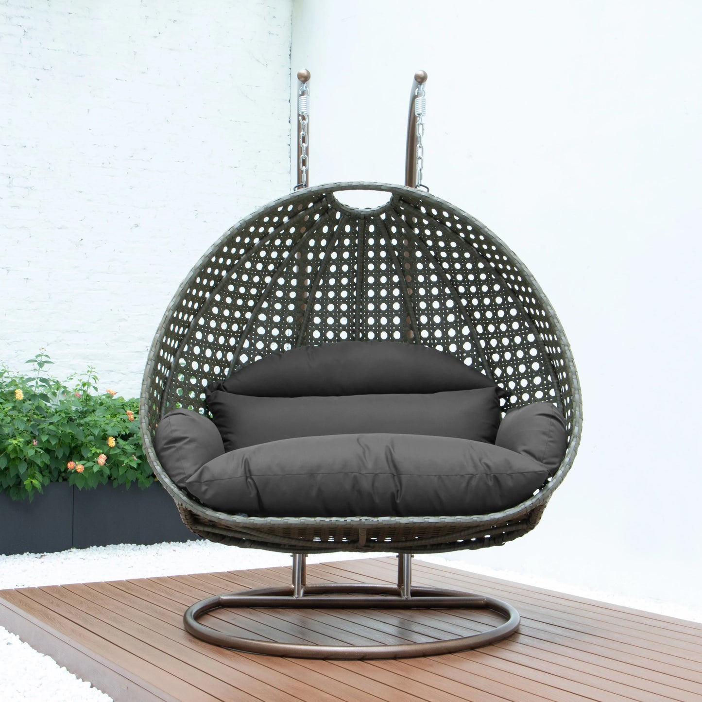 Modern Beige Wicker Hanging Double Seater Egg Swing Chair - Elax Furniture
