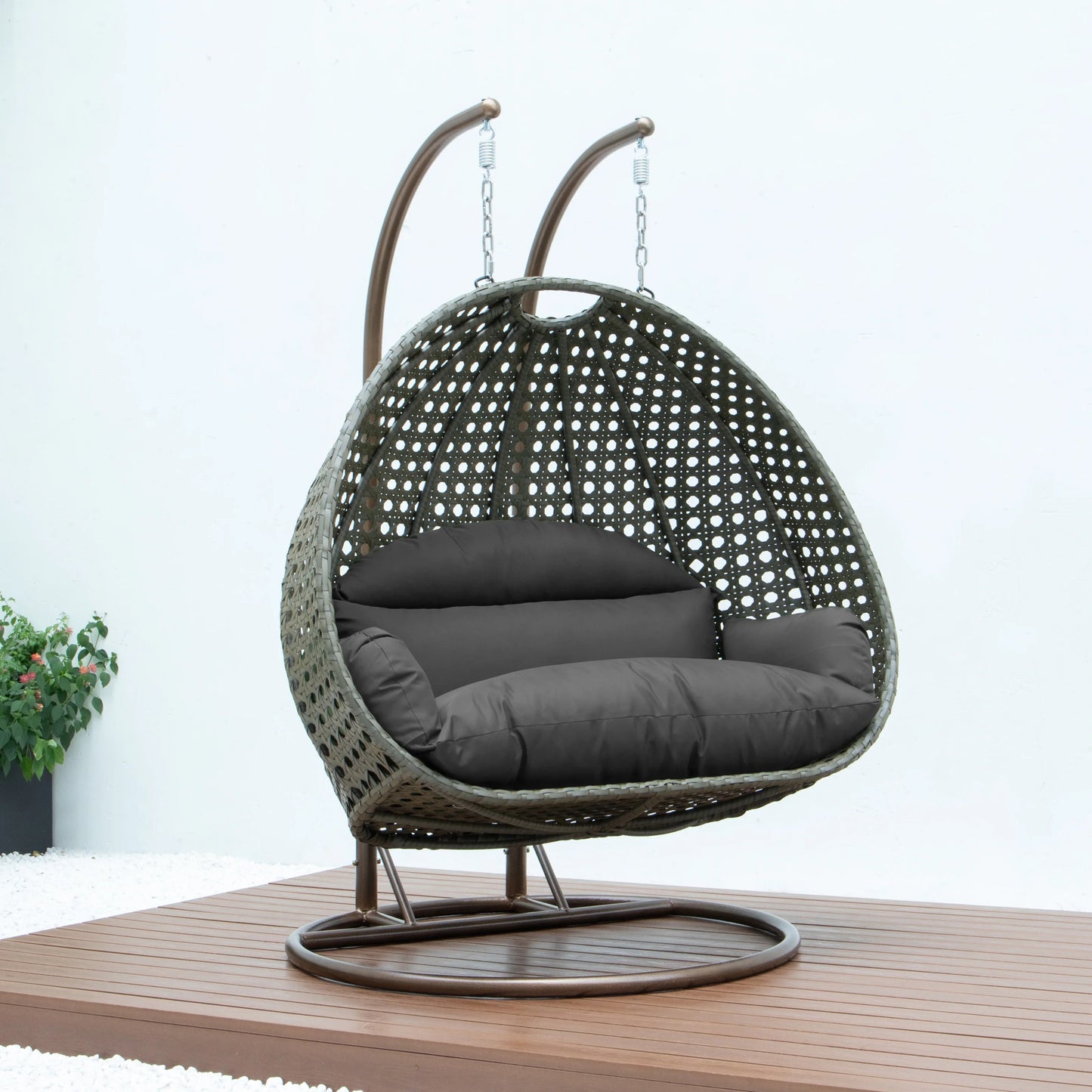 Modern Beige Wicker Hanging Double Seater Egg Swing Chair - Elax Furniture