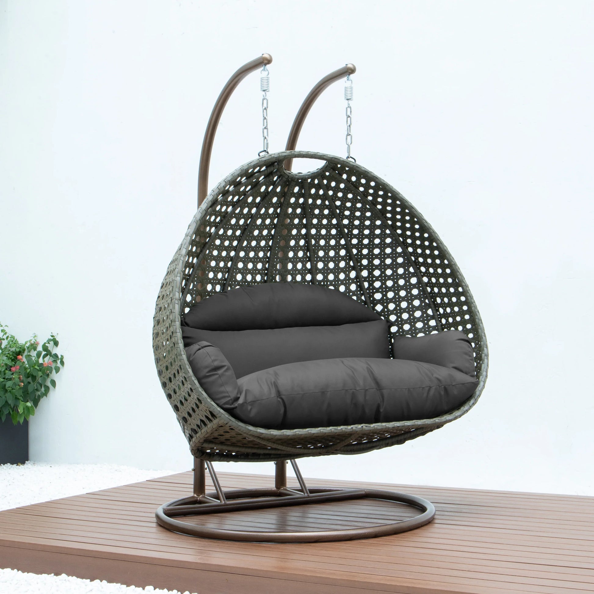 Modern Beige Wicker Hanging Double Seater Egg Swing Chair - Elax Furniture